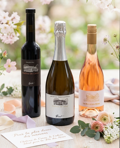 bouteilles de vin petillant mousseux doux chateau de crans pour fetes de meres décor printanier